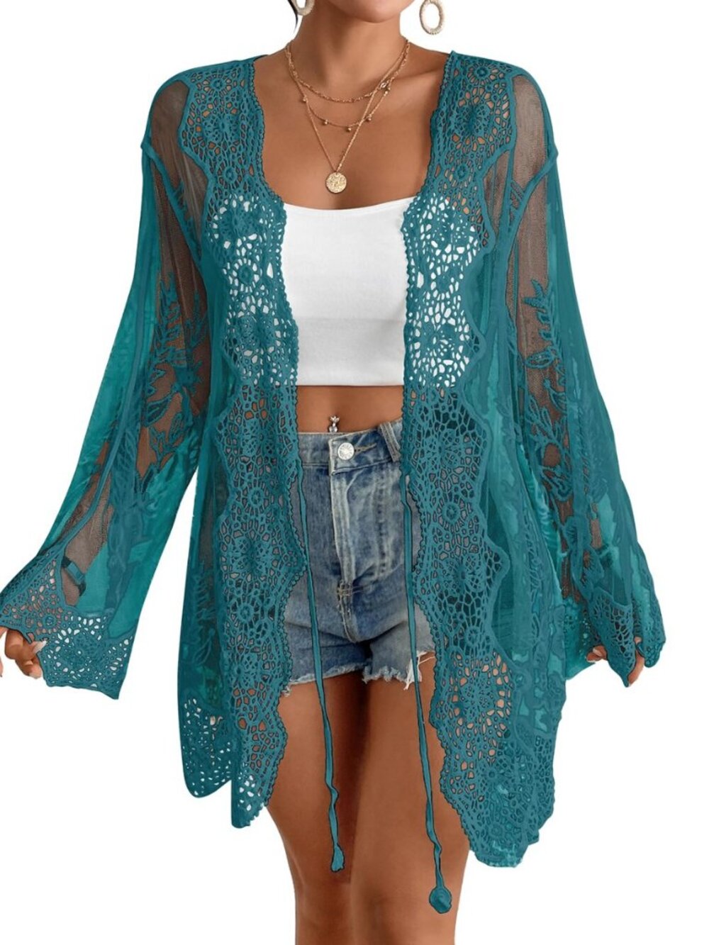 Women Lace Kimono Cover Up Beach Bathing Suit Coverup Cardigan